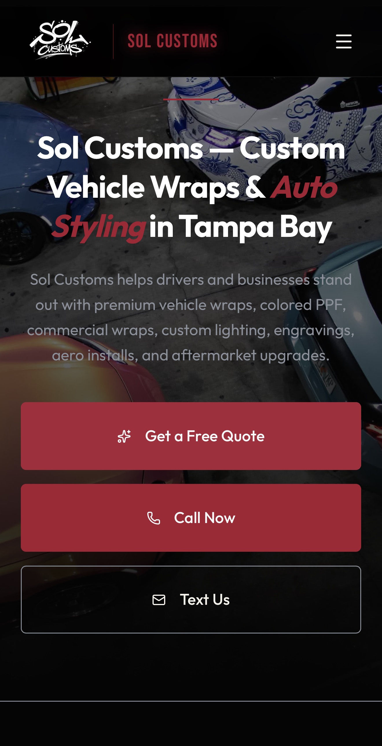 Sol Customs mobile website