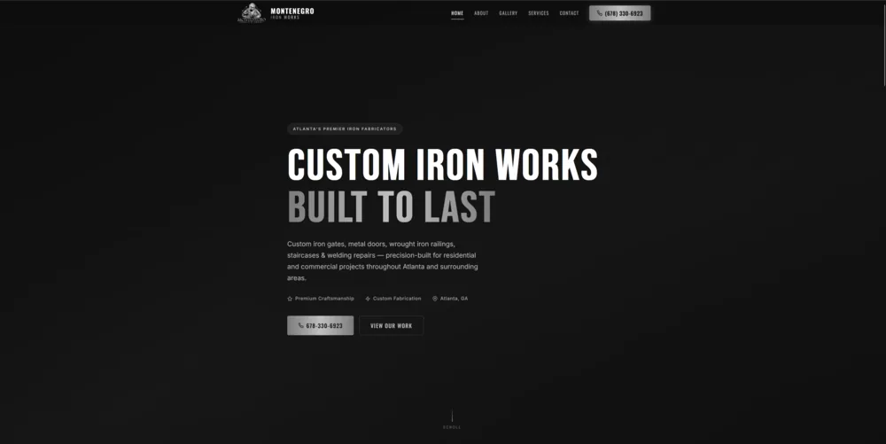 Montenegro Iron Works desktop website