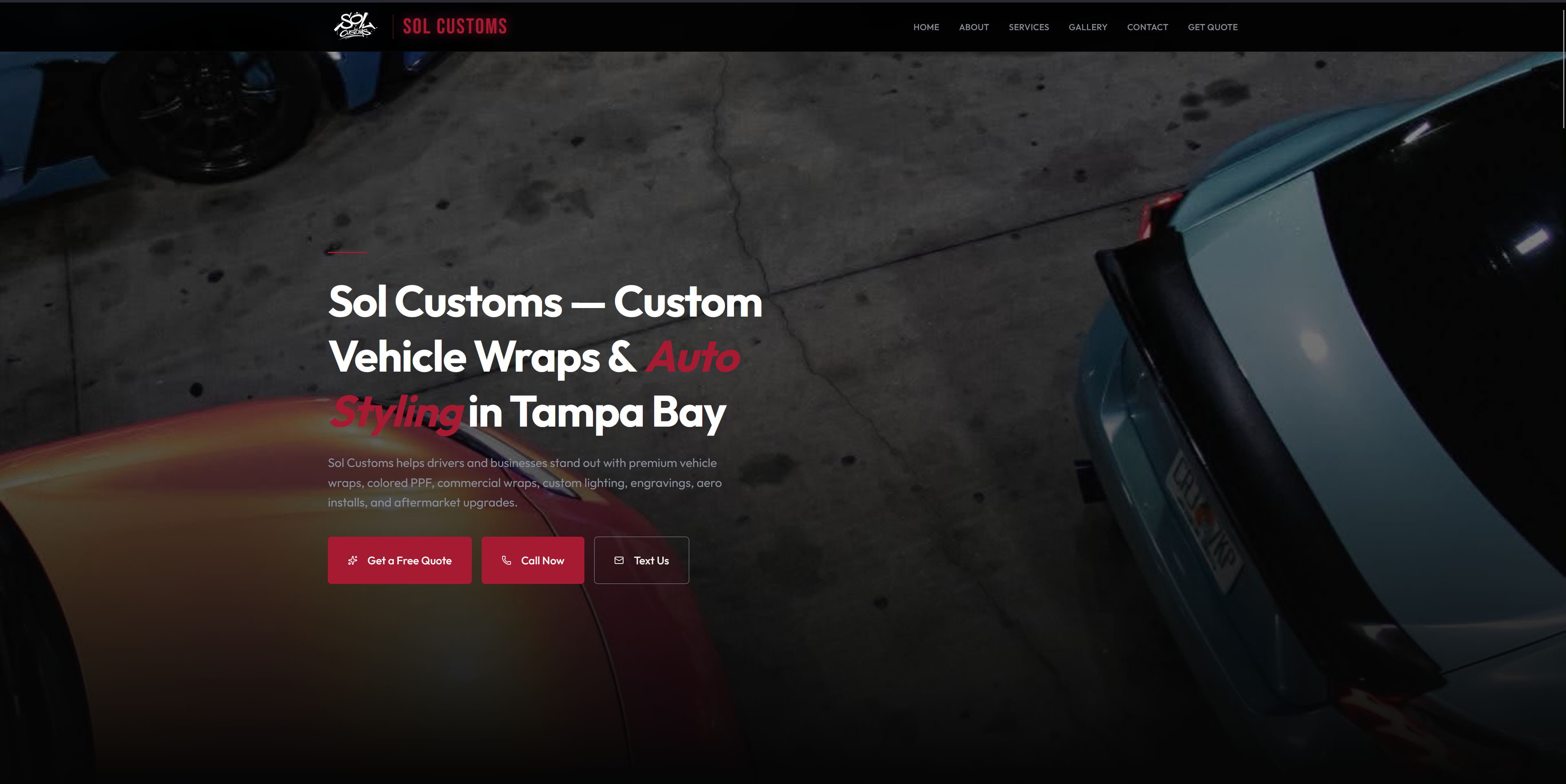 Sol Customs desktop website